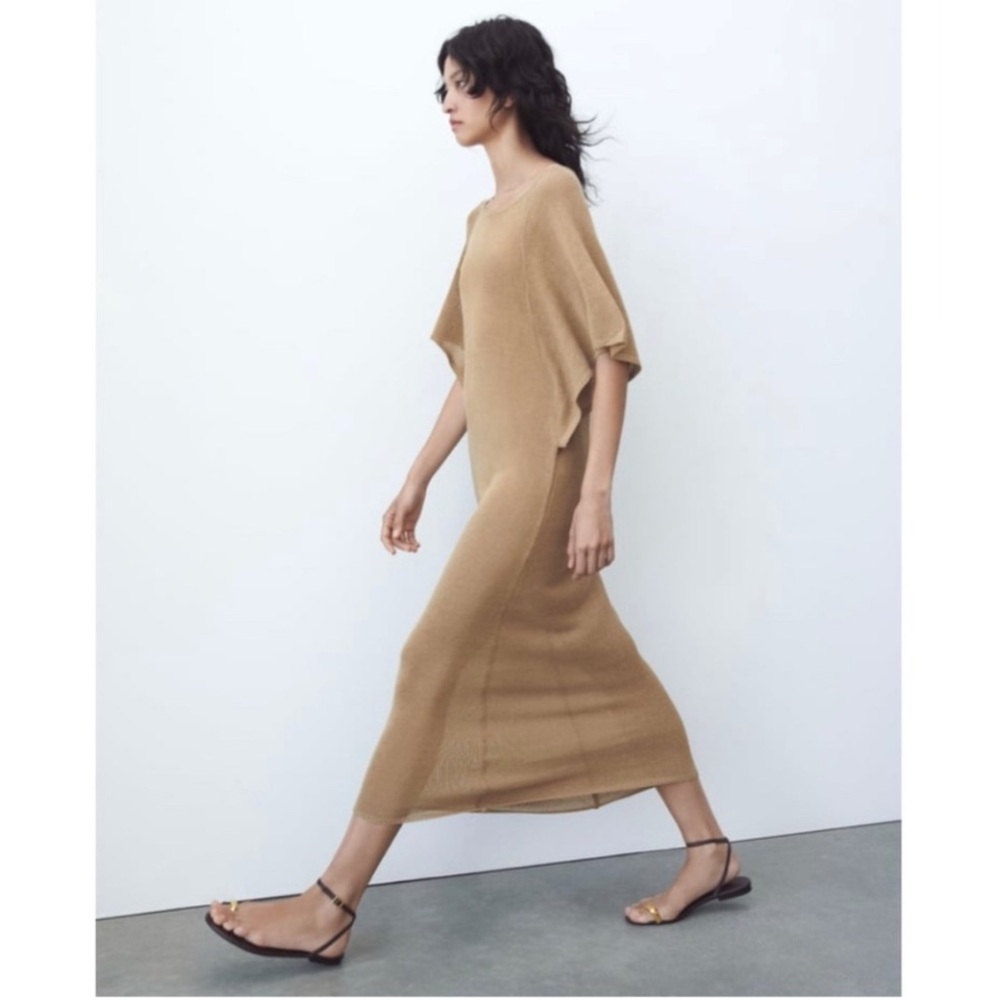 NWT Zara Elegant Tan Knit Dress - Picture 3 of 6